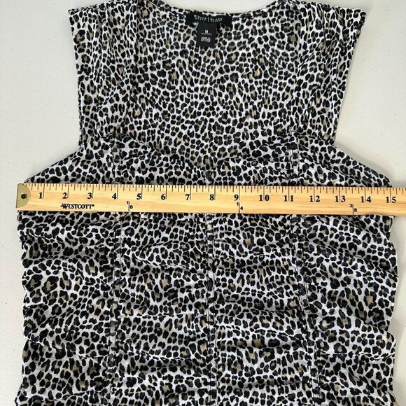 White House Black Market Sleeveless Top Womens Size M Leopard Mesh Ruched Chic - Picture 7 of 8